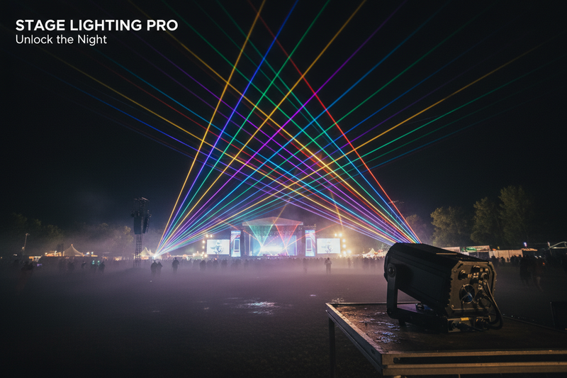 GFlight 20W RGB Full Color Outdoor Waterproof Laser Light projecting multicolor beams into night sky