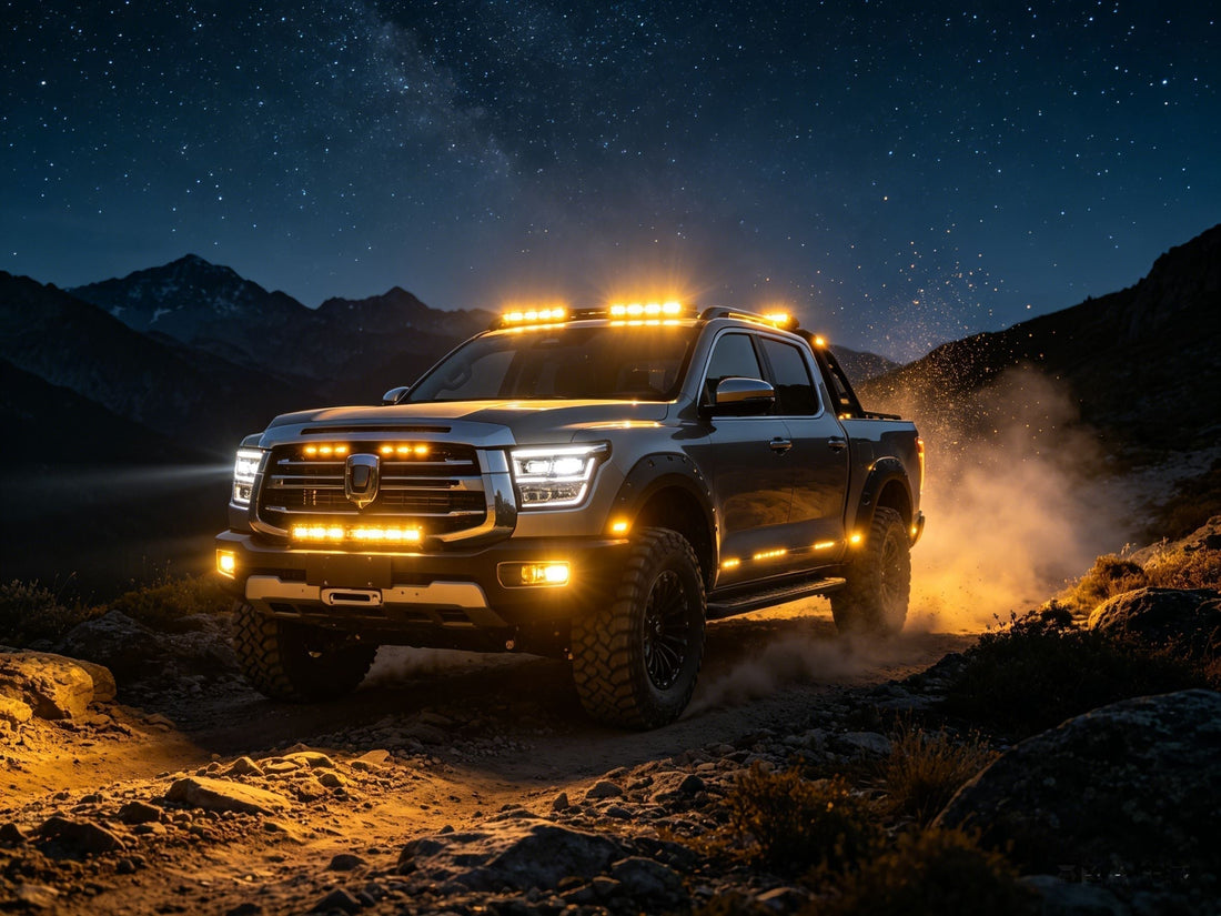 LED marker lights on a truck and SUV improving visibility during night driving and off-road use in 2026