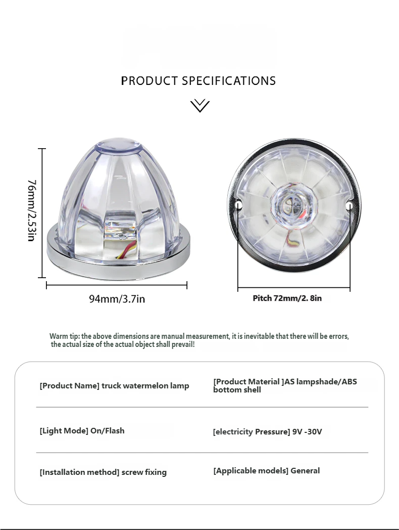 GF Dual-Color Round LED Marker Light | Chrome Dome for Trucks & Trailers