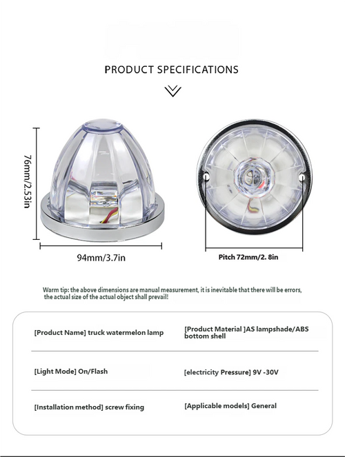 GF Dual-Color Round LED Marker Light | Chrome Dome for Trucks & Trailers